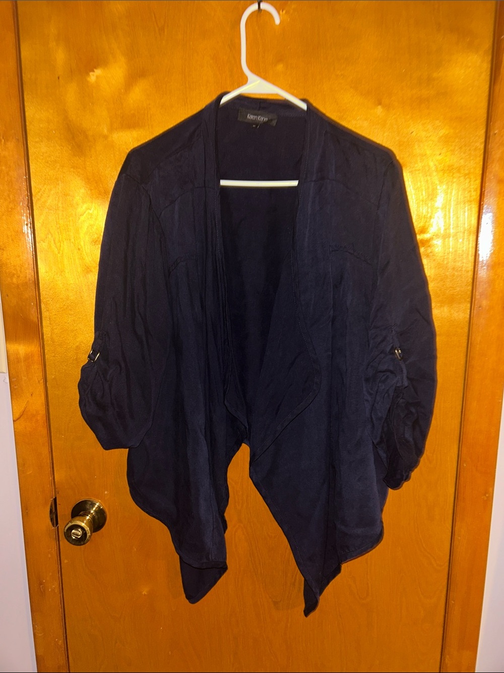 Ellen Tracy Dark Navy Open-Front Draped Cardigan